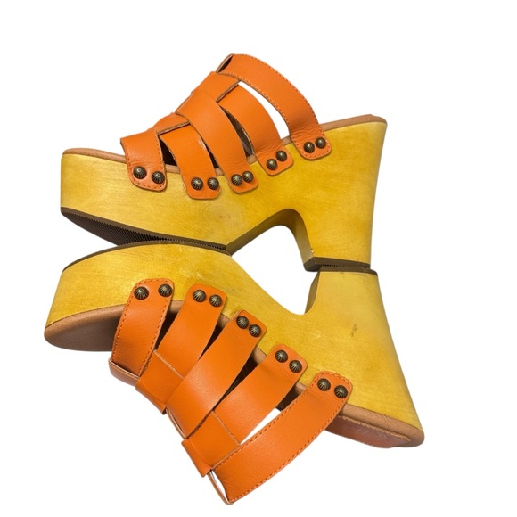DINGO Women Dagwood Leather Platform Heel Sandal Clogs Boho Orange Sz 8.5 - Picture 3 of 10
